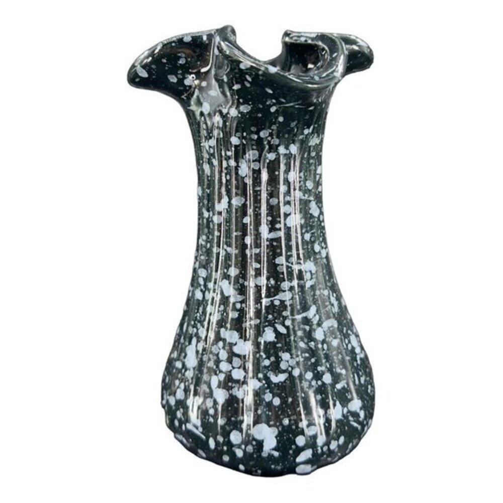 MCM Deena Savoy Vase Speckle Splatter Art Pottery Twist Top Black White Vintage